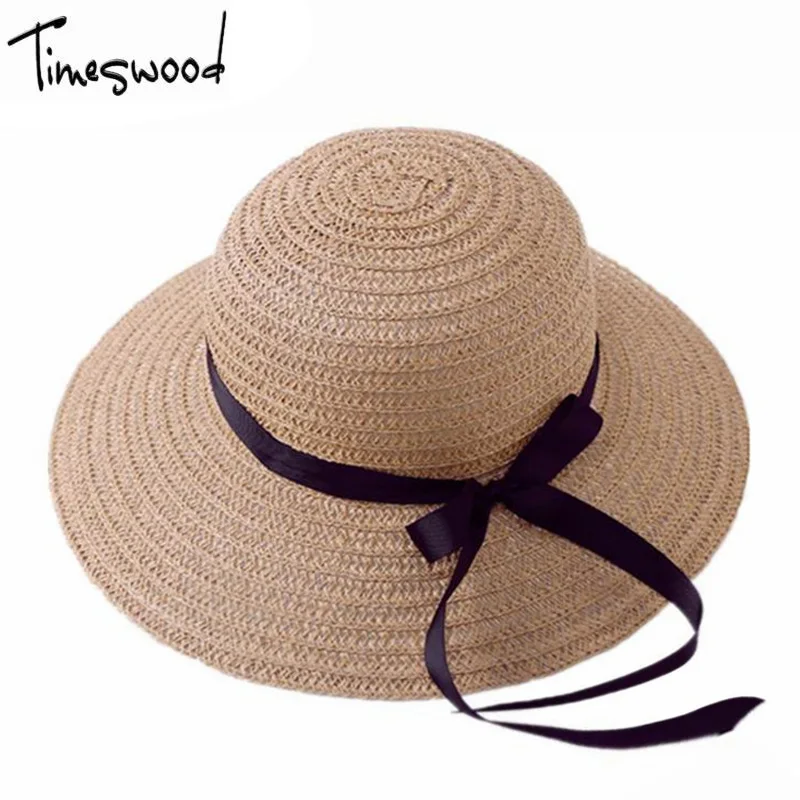 [TIMESWOOD] Summer Sun Hat Women Straw Cap Ladies White Chinese Khaki