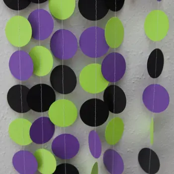 

Purple, Lime Green, and Black Circle Garland, Halloween Decor, Monster Bash (One 10 Foot Strand)