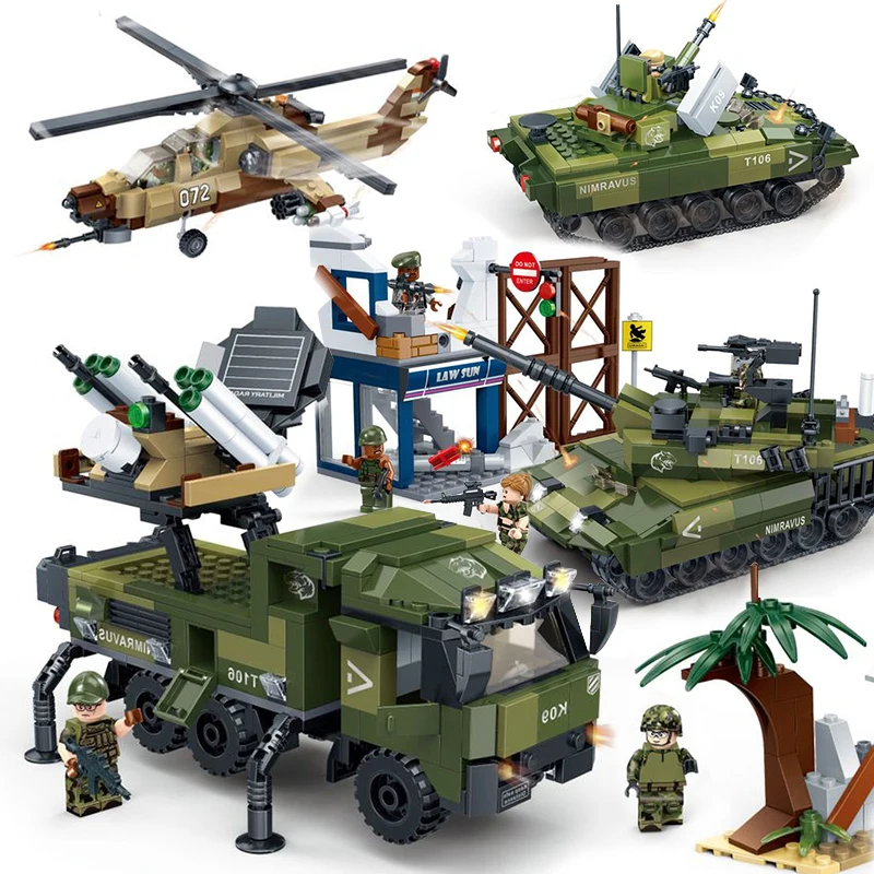 

Military world war 2 ww2 tank truck helicopter car compatible legoing SWAT vehicles army soldiers building blocks set kids toy