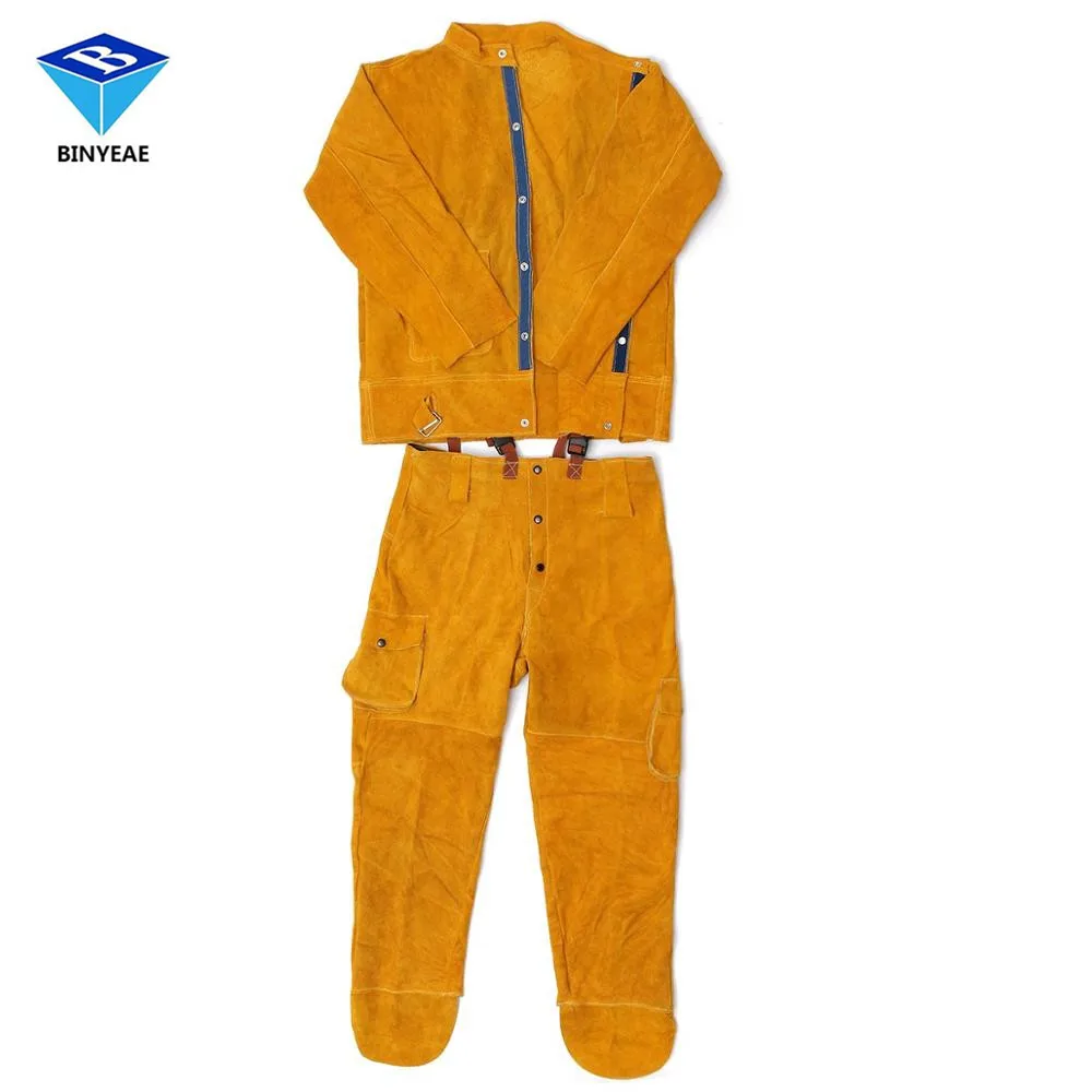 One Set Leather Welding Strap Trousers & Coat Protective Clothing