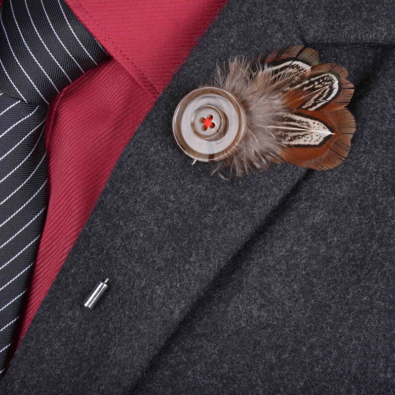 Fashion Men Feather Brooch Suit Lapel Pin Pins Wedding Party Brooches