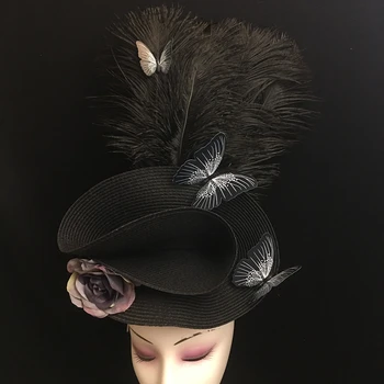 

Hand hairpin headdress mysterious black feathers for Halloween, Stage shows makeup originality tire shape