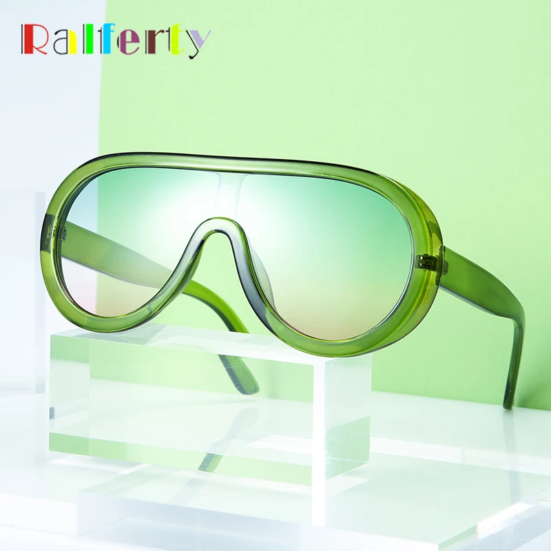Ralferty Овальные Солнцезащитные очки женские интегрированные зеленые солнцезащитные очки женские очки оверсайз UV400 покрытие очки модные очки D8081