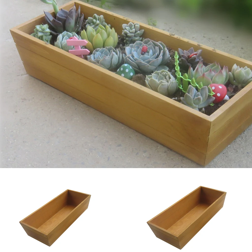 

Set of 2pcs Natural Wooden Succulent Flower Pot Succulent Planter Flower Bed Brown