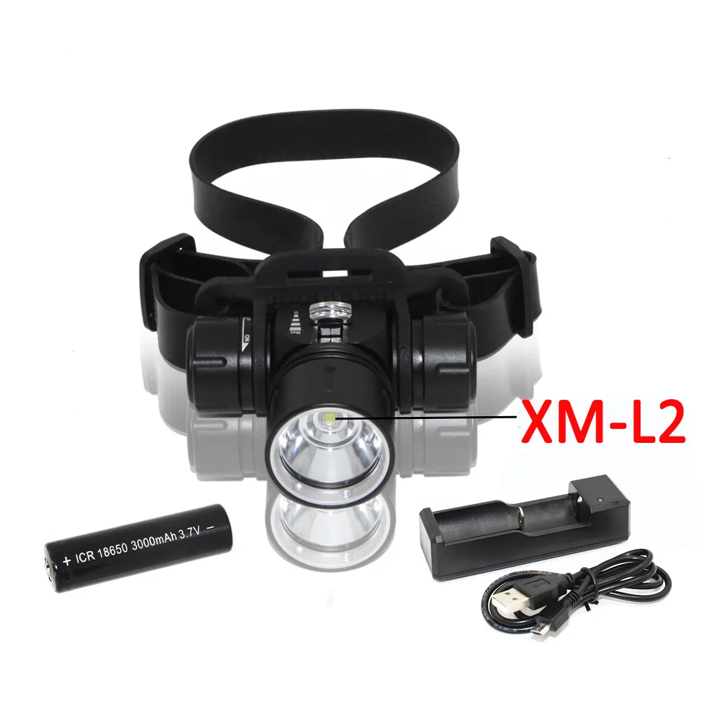 

Underwater Waterproof Diving Flashlight Headlight XM-L2 LED 1200 Lumens Torch Head Light Use 18650 Li-ion Battery