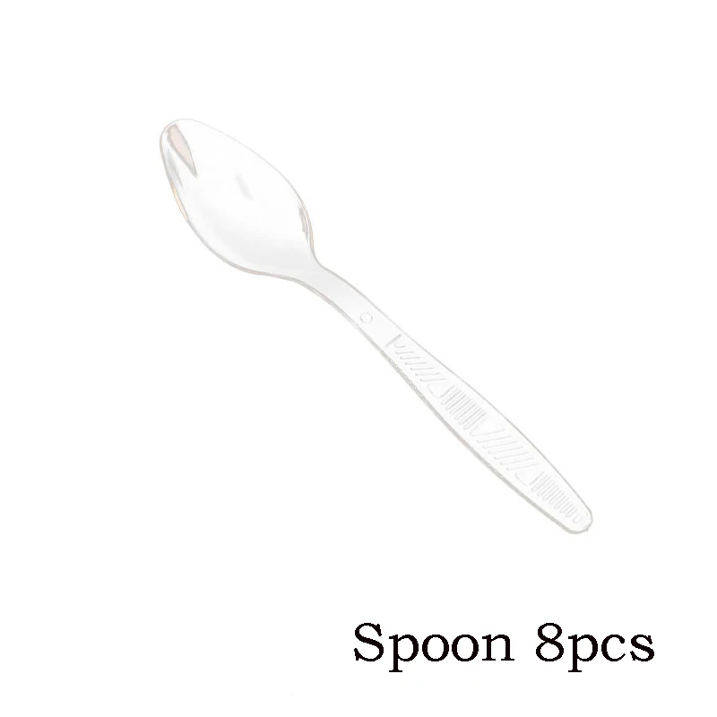 24 шт в упаковке многоцветная пластиковая вилка ложка нож одноразовая посуда товары для дня рождения - Цвет: 8pcs spoon Transpare