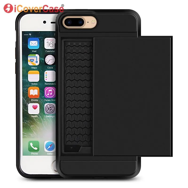 Cover Case For Iphone 8 7 Hybrid Armor Case Slide Card Pocket Luxury