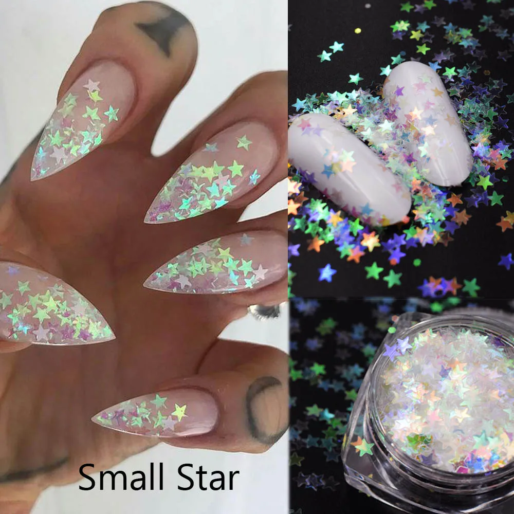 1jar Nail Art AB блестки микс сердце круглый акриловый блеск шестигранный лак для ногтей блестки голографическая звезда украшения для ногтей разные размеры - Цвет: Small Star