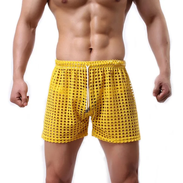Summer Men Mesh Hollow Out Trunks Sexy Breathable Beach Shorts