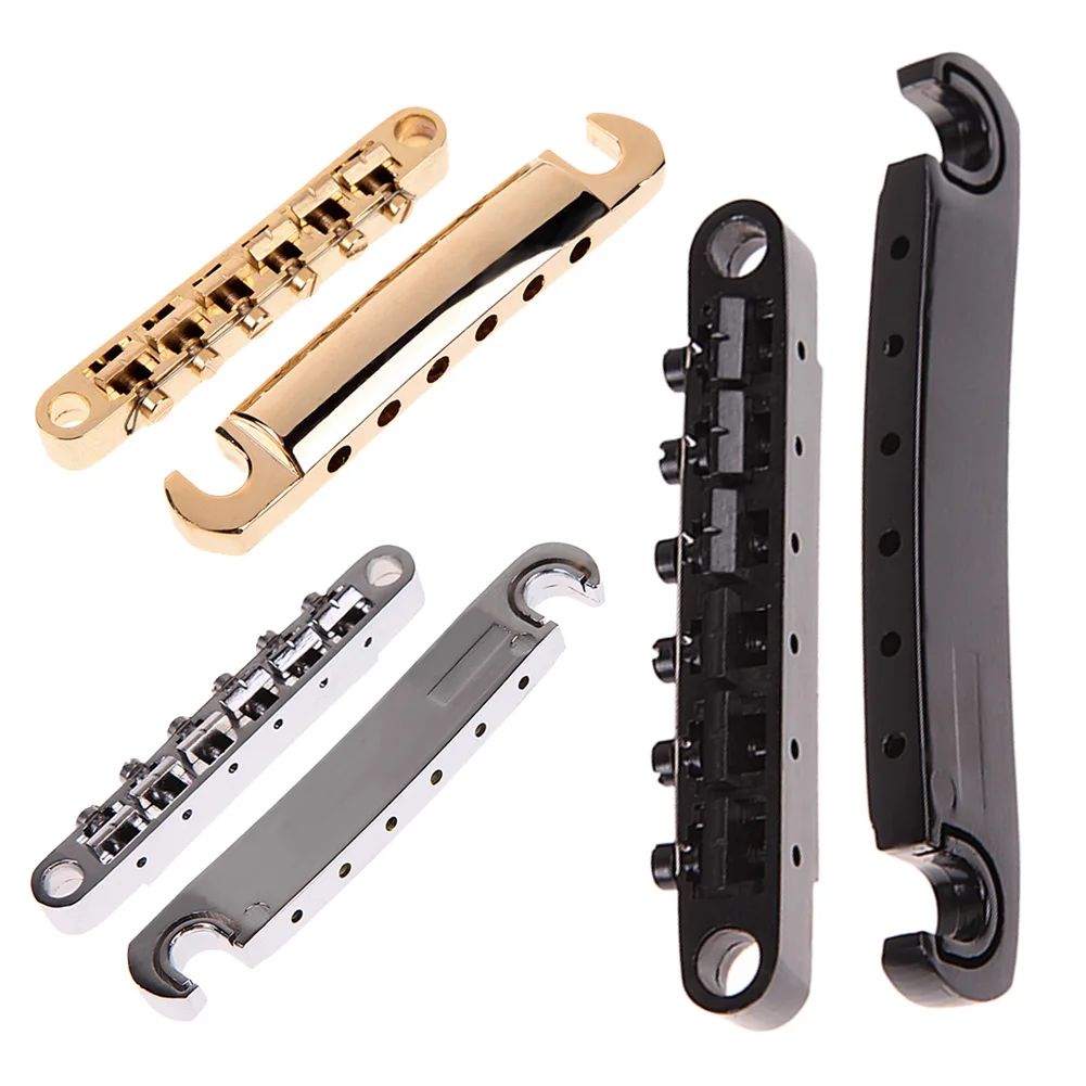

Tunomatic Guitar Parts Guitar Tailpiece Bridge Stopbar Set with 4PCS Mounting Stud For LP Guitar I80 Black Silver Gold