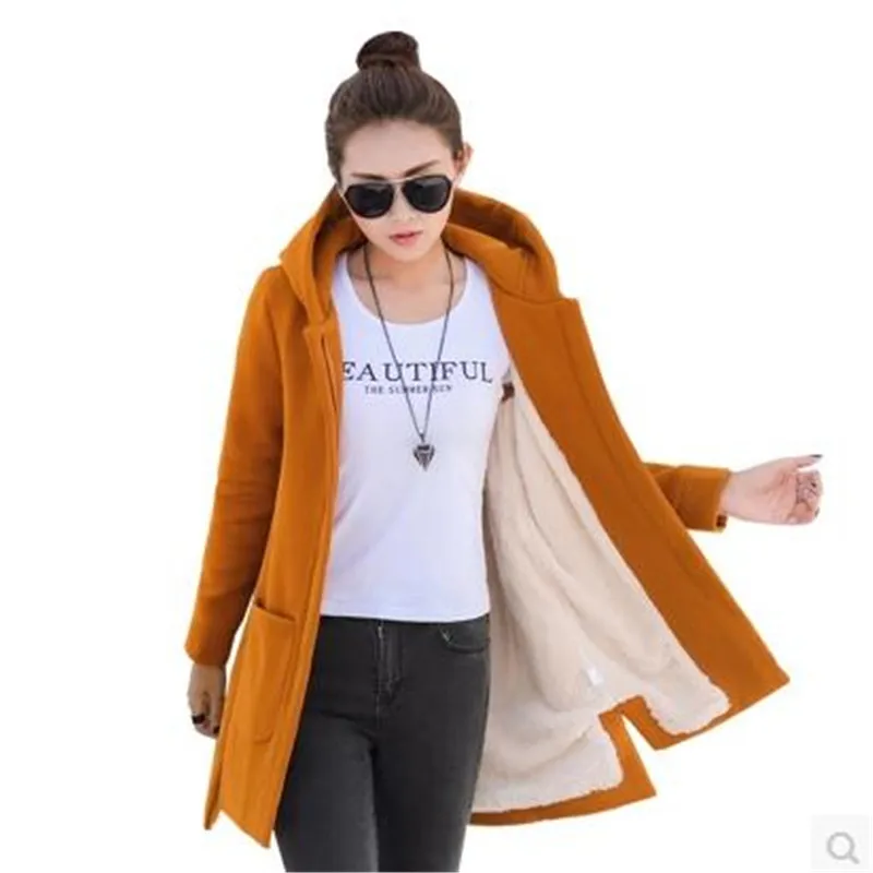 

Big yards new winter hooded women coat loose and thick wool to keep warm in the women's long coat BN1542