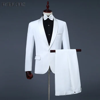 PRECIO BARATO ❤️ Cuello de chal para hombre, un botón, 3 uds. Trajes de esmoquin (chaqueta + Pantalones + pajarita) marca Slim boda fiesta Host Stage Terno Masculino blanco - discount item 50% OFF Ropa hombre