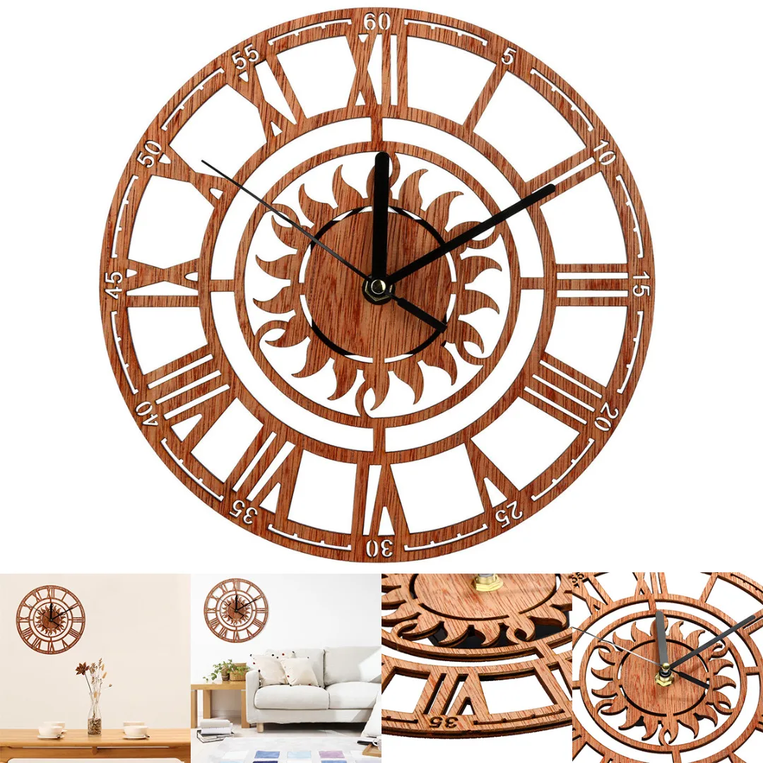 23.5*23.5cm  Vintage Wooden Wall Clock Shabby Chic Rustic Antique Watches Kitchen Home Decor