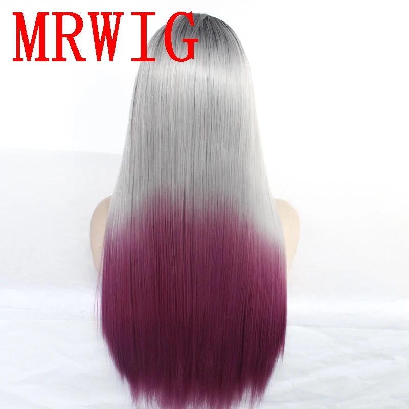 MRWIG 26in реальные pic 1b # черный ombre серый/фиолетовый бесплатная часть синтетические волосы на кружеве парик термостойкие волокно