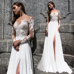 Robe de mariage 2019 чистого цвета с длинным рукавом белые шифоновые пляжные свадебные платья высококачественная одежда для детей Разделение