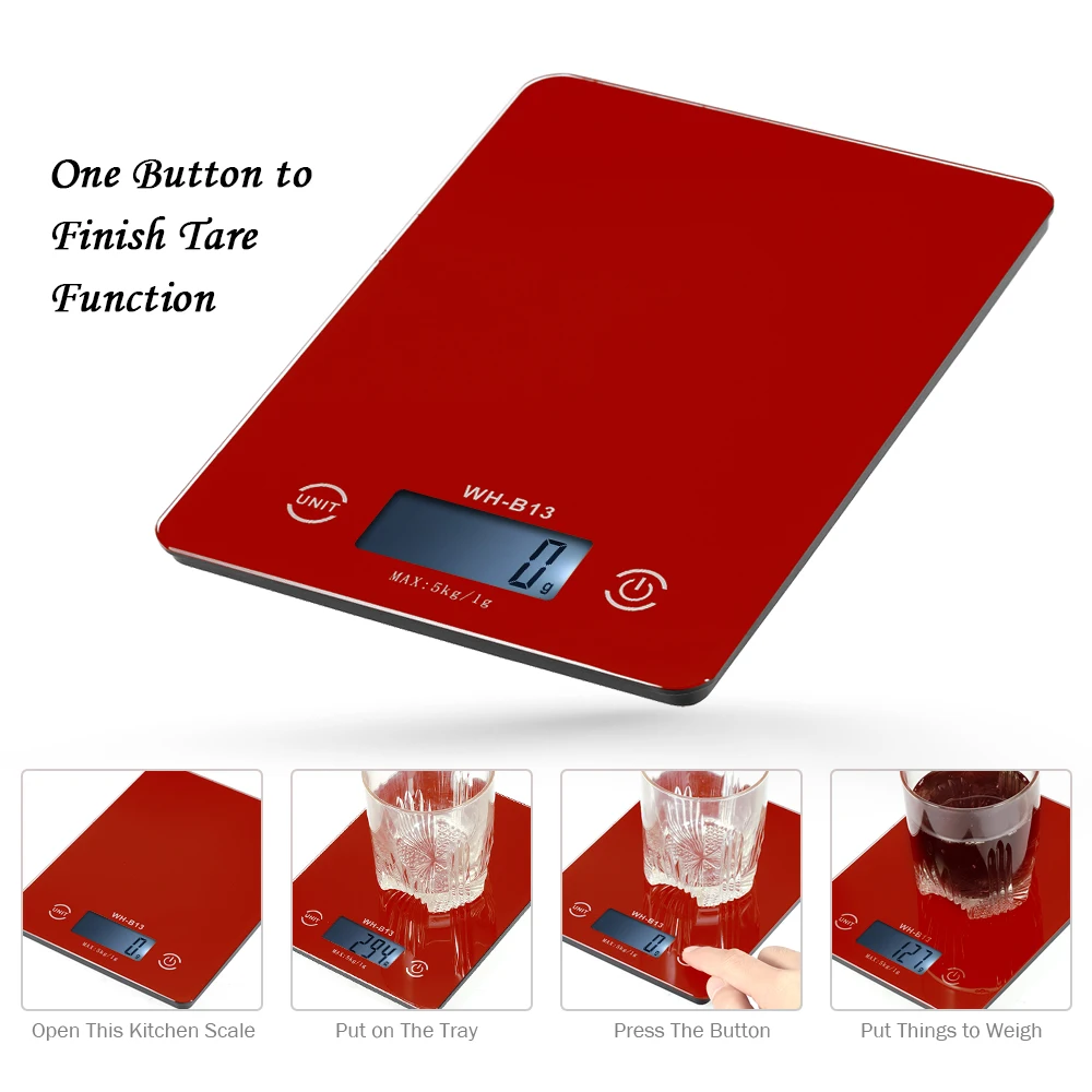 

LCD Backlight Digital Kitchen Food Scale 5KG/1G Accurate Touch Screen Electronic Weight Balance for Baking Cooking Tare Function
