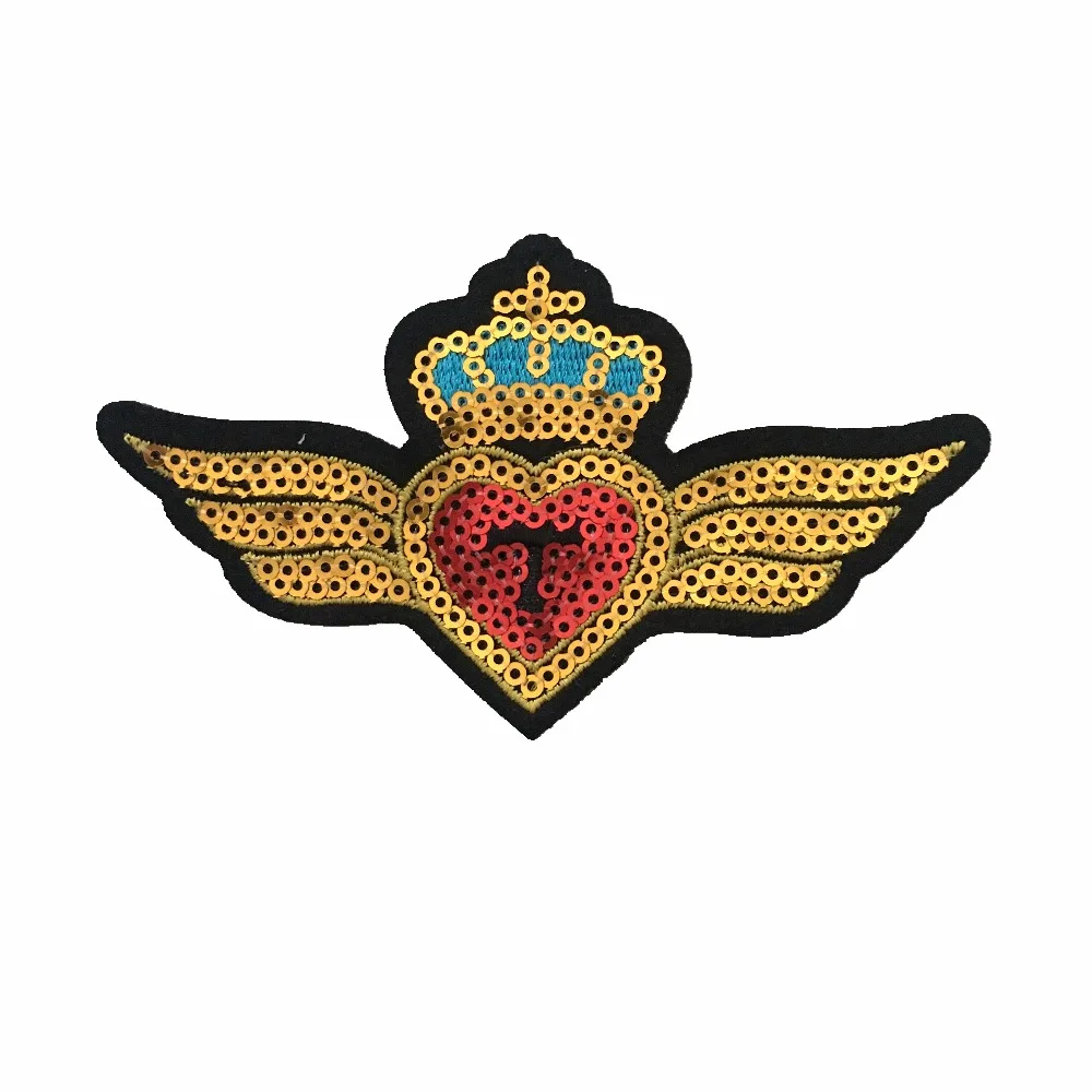 

New Arrival Sequins Crown Patches for Clothes Backpack Iron on Sequined Badge Cloth Patches Fabric Embroidery Stickers Appliques