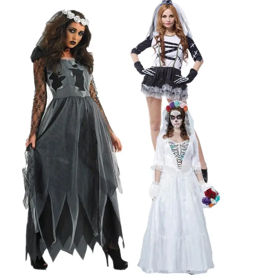

Zombie cosplay Ghost Halloween Costumes for Women carnival Party Performance Black Witch Dress Scary