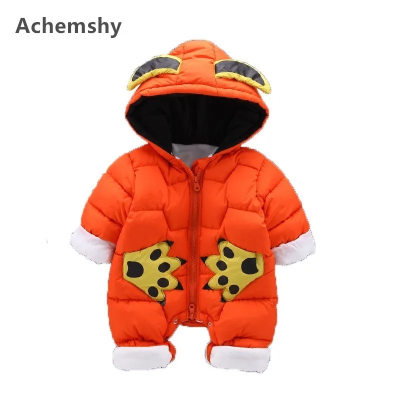 

Winter Infant Cotton-padded Clothes Baby Boys Thickening Bear Paw Hooded Romper Warm Outwear Jumpsuit Baby Clothes 2 Colors