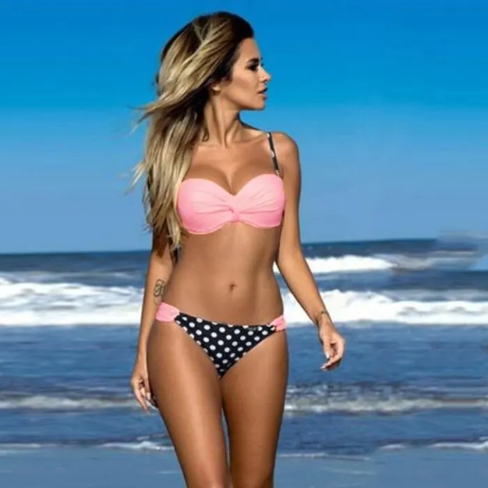 

Colorful Sexy Swimwear Women Bikini Set Two-Piece Beach Swimsuit Contrast Color Underwire Push Up Striped Dot Print Swimwear