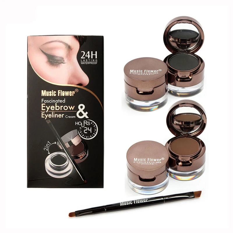 SALE Pro 4 in 1 Eye Makeup Set Gel Eyeliner Brown + Black Eyebrow Powder Make Up Waterproof And