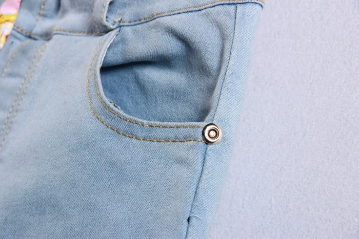 WEONEWORLD/ г. новые детские джинсовые штаны с бантом для девочек Однотонные повседневные эластичные брюки леггинсы для девочек на талии теплые детские штаны на осень и весну