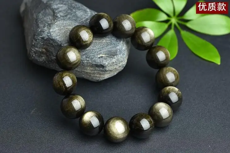 

unique Natural Gold Obsidian Round Beads Stretch Bracelet 16mm stone