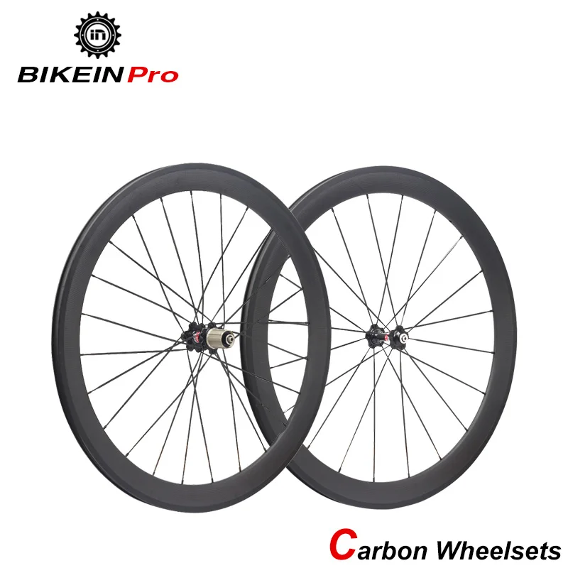 

BIKEIN 1 Pair 700C Clincher Tubular 3k Carbon Cycling Road Bike WheelSets 50mm Depth Rim Ultralight Wheels Racing Bicycle Parts