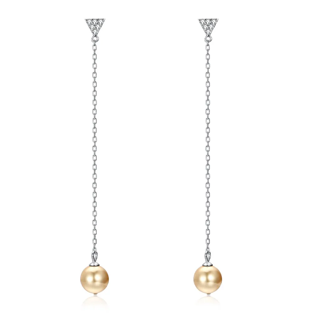 

INALIS Fashion Women Girls Long Chain Pearl Earrings 925 Sterling Silver Crystals from Swarovski Dangle Earrings Jewelry Gift