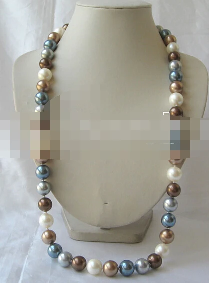 

xiuli 002476 Beautiful 30" 14mm multicolor south sea shell pearl necklace-925 silver