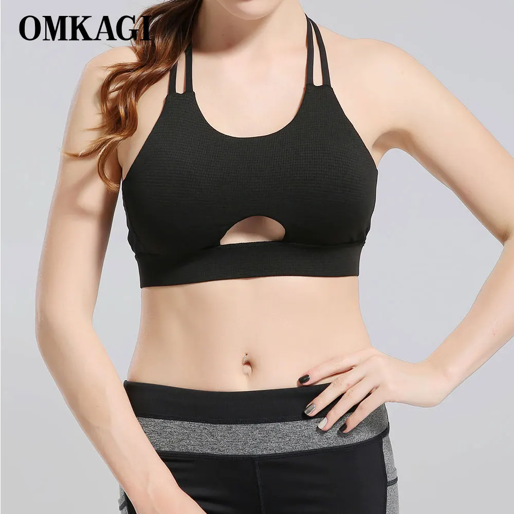 OMKAGI Brand Sexy Women Halter Yoga Breathable Bra Strap Sport Bras