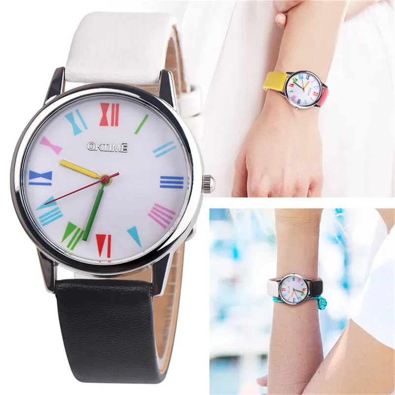 Fashion women's watches 2018 fashion Retro Rainbow Design Leather Band Analog Alloy Quartz Wrist Watch relogio feminino Y06 (4)