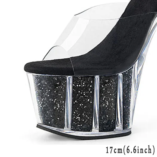 Perspex/свадебные туфли на высоком каблуке с пайетками, большие размеры, туфли-лодочки из прозрачного ПВХ, свадебные туфли на шпильках, туфли на платформе с блестящими ремешками, женские тонкие сандалии - Цвет: black 17cm