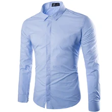 Бренд голубой Для мужчин с длинными рукавами CHEMISE Homme Осенняя одежда 2016 года модные однотонные Цвет Slim Fit Мужская одежда Рубашки для мальчиков Camisa социальной