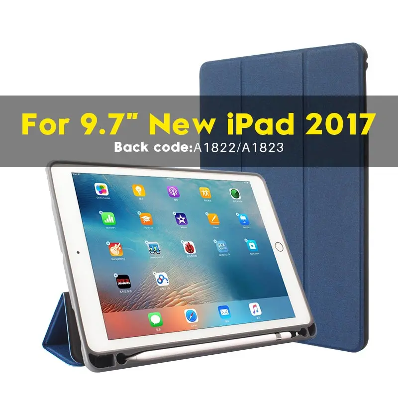 Чехол для нового iPad 9,7 дюйма с держателем для карандашей Apple, кожаный Смарт-тройной стенд, силиконовый чехол для A1822 A1893 A1954 - Цвет: For iPad 2017 NV