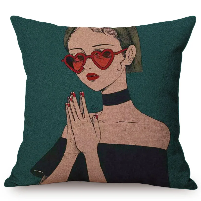 Beautiful Girl Lonely Story Cotton Linen Cushion Cover Home Office Sofa Pillow Case Pillows Decorative Cushion Covers Pillowcase M072-7