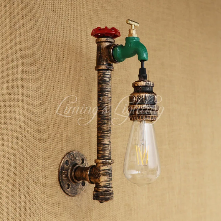 Loft Style Retro Edison Water Tap Pipe Lamp Industrial Vintage Wall