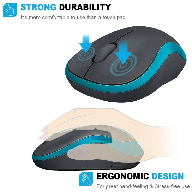 Logitech M186 Мышь оптический, эргономический 2,4 ГГц Беспроводной USB 1000 Точек на дюйм мыши оптико-электронный обе руки Мышь для домашнего офиса ноутбука