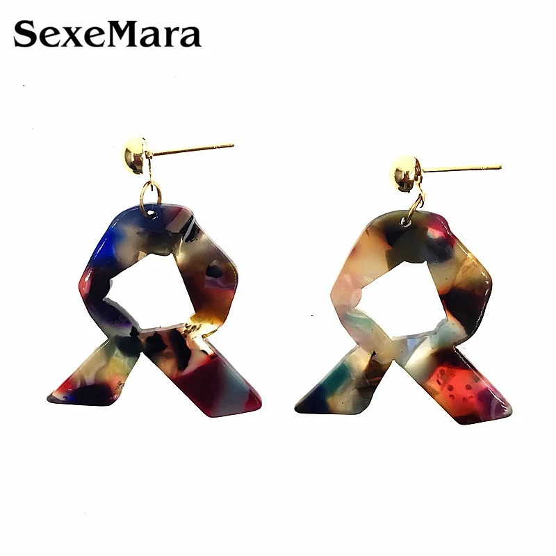 

SexeMara New Design Geometric Acrylic Stud Earrings For Women Irregular Acetic Acid Material Earrings Wholesale SX008