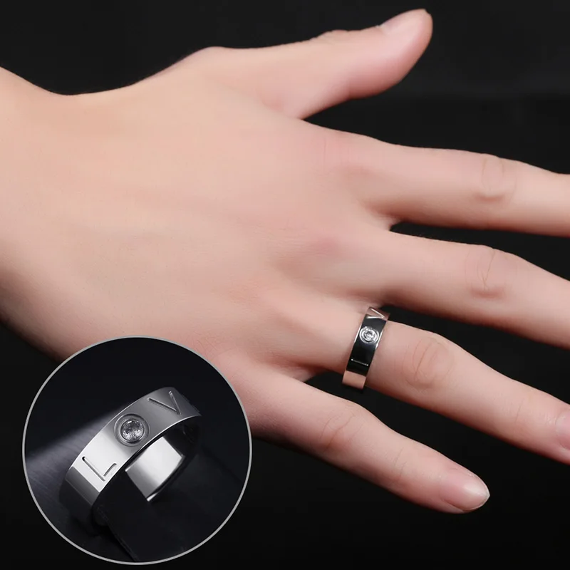 Love Couple Rings Engrave Name Wedding Rings For Women / Men Fate Love Crystal Stainless Steel DIY Loves Rings Drop shipping