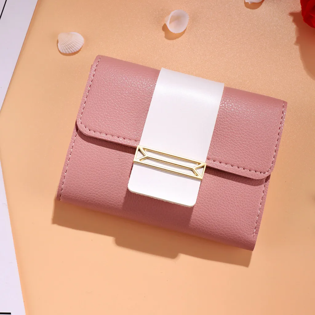 Для женщин короткий стиль для отдыха контрастного цвета небольшой свежий Кошелек для монет держатель для карт сумка#418 - Цвет: Pink