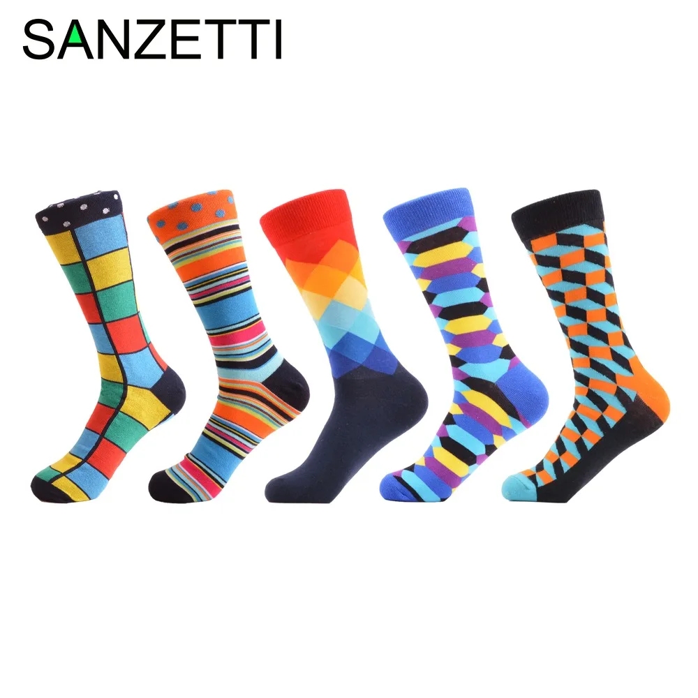 SANZETTI, 5 пар/лот, мужские носки из чесаного хлопка, удобные цветные свадебные носки, дышащие, крутые, повседневные, деловые носки