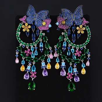 

Fashion Butterfly Pierced Full CZ Dangle Drop Earrings For Women Wedding Party
