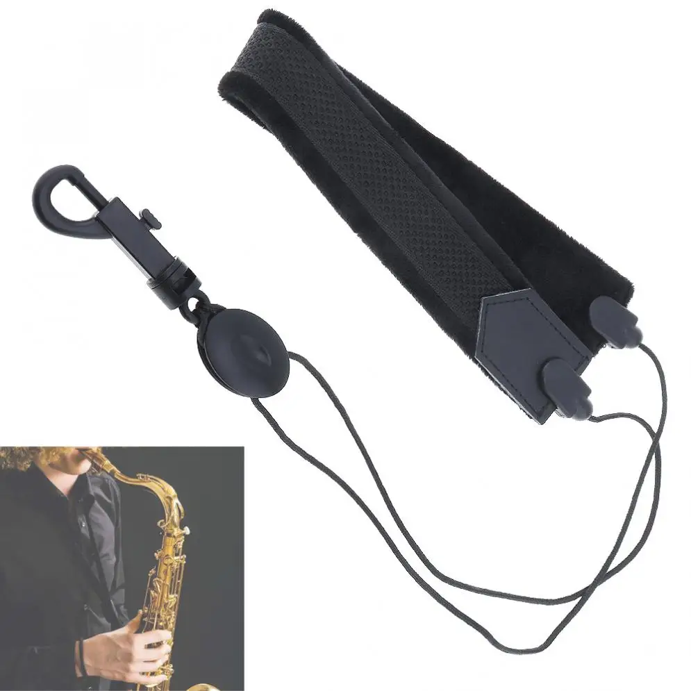 Adjustable Durable Black Saxophone Neck Strap Soft Flannelette Single