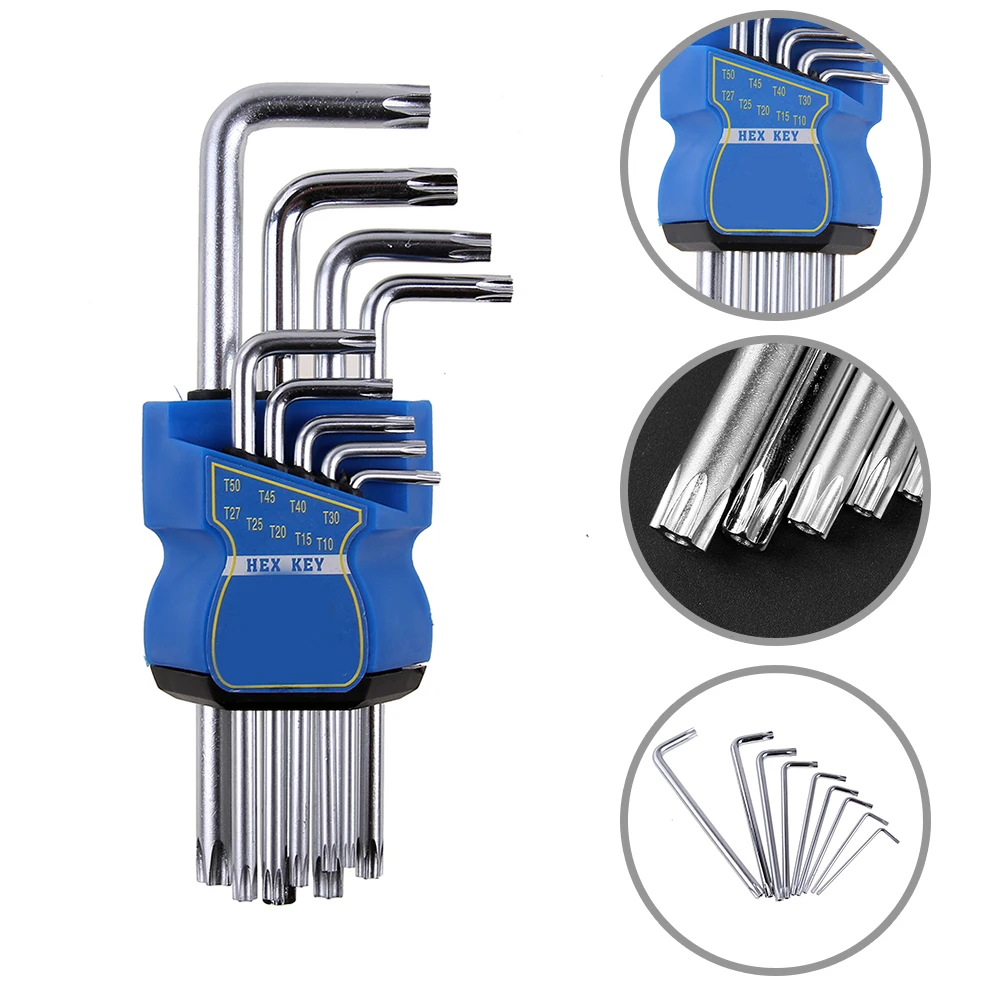 

9pcs/Set L-type T10-T50 Double Ended Hex Socket Wrench Key Allen Wrench Set Multifuctional Inner Hexagon Spanner Repair Tools