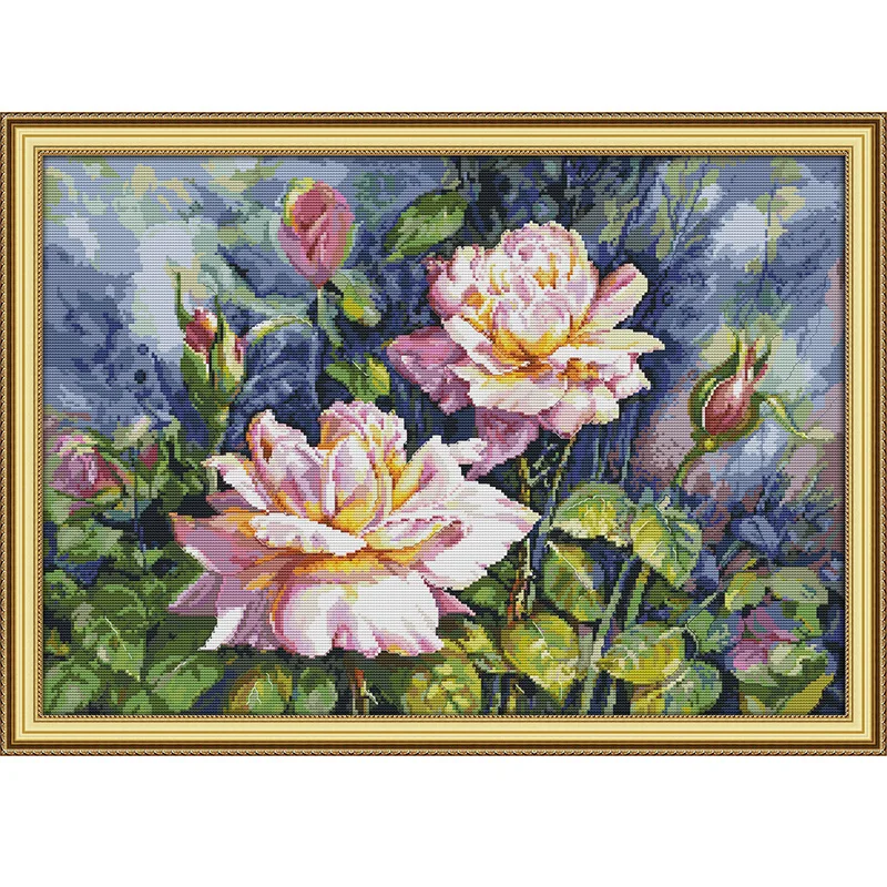 

NKF Vintage Rose Stamped Cross Stitch Patterns 11CT14CT DIY Kits Needlework Embroidery Chinese Cross Stitch Sets for Home Decor