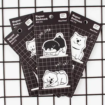

2Pcs/pack Cute Dog Shiba Inu Magnetic Bookmarks Books Marker Of Page Student Stationery School Office Supply