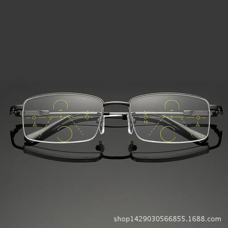 Титановые полуоправа, прогрессивные Мультифокальные очки для чтения, мужские очки, очки для дальнозоркости, многофокусные очки
