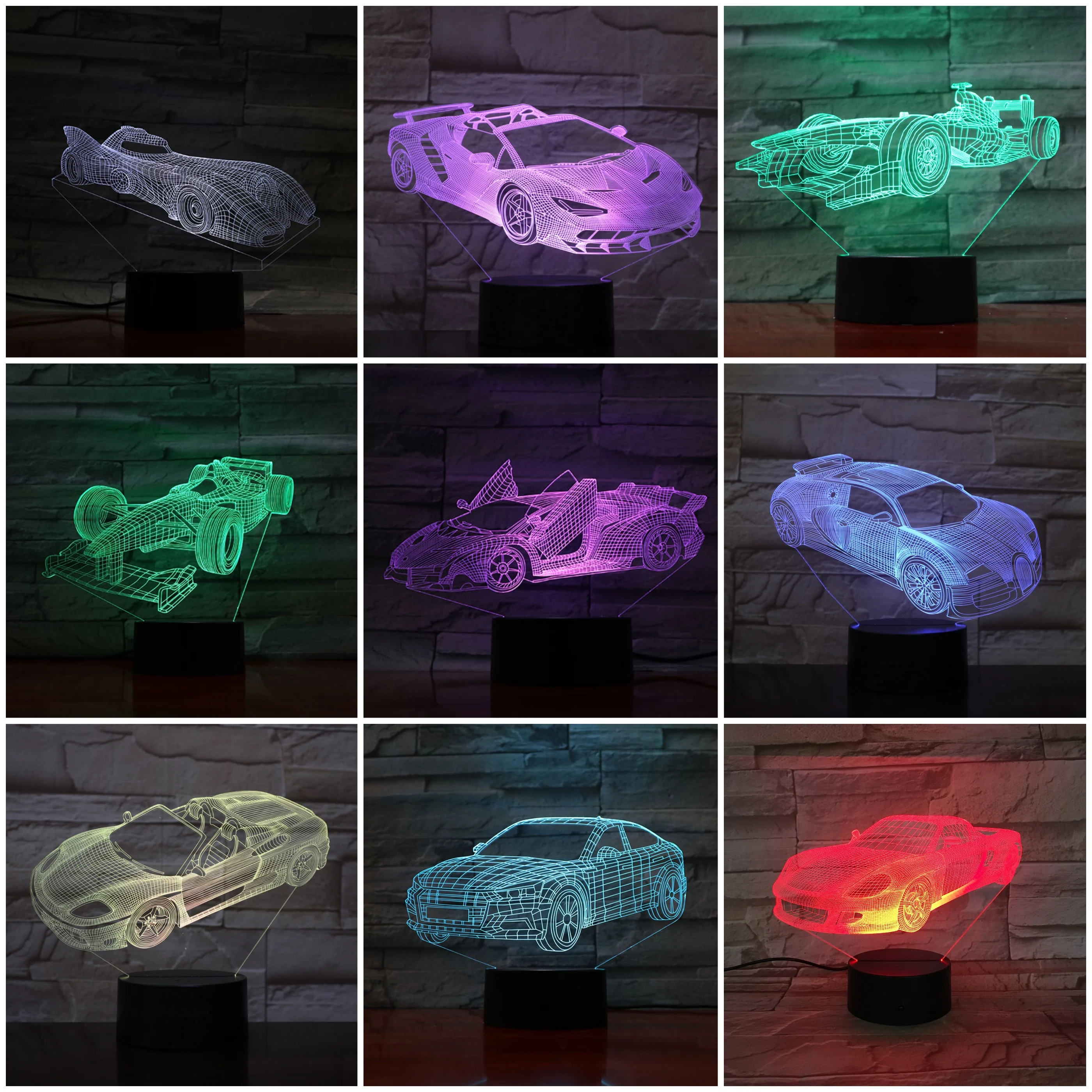  Led Night Light Super Sports Car 3d Illusion Lampara Novelty Lighting Hologram Children Kids Gift G