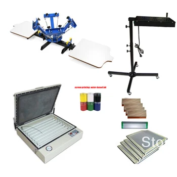 

Free shipping 4 color 2 station silk screen printing kit flash dryer vacuum UV exposure unit